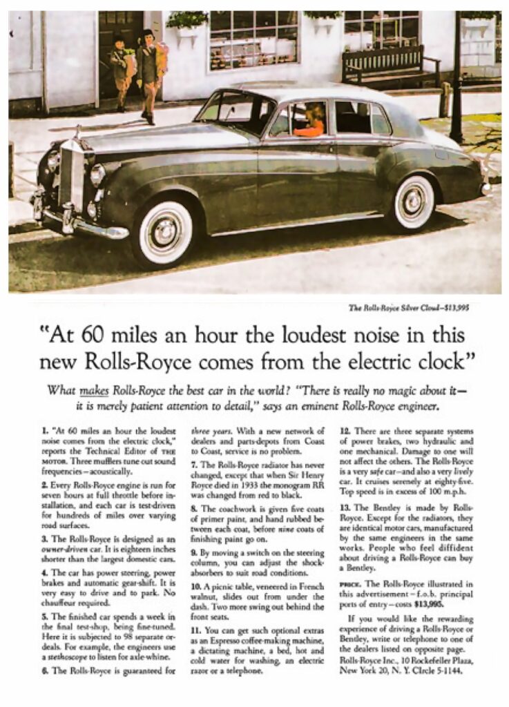 60mph Electric Clock Rolls Royce Print Ad Headline