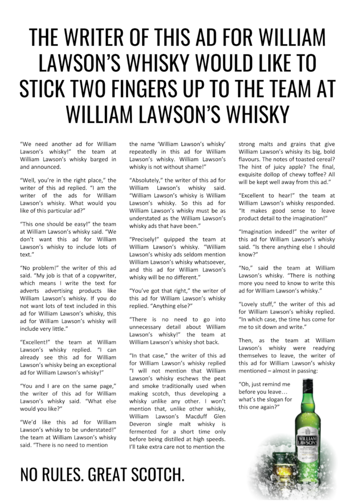 William Lawson's Whisky Print Ad Headline